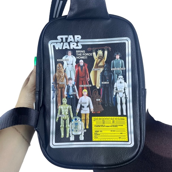 Disney Parks Loungefly Star Wars Crossbody Sling Backpack Vintage Action Figures main image 11